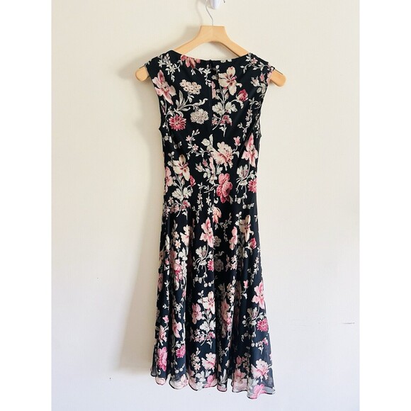 VINTAGE Lauren RALPH LAUREN Silk Slip Midi Dress Floral Black 2 90’s Y2K Cottage - Picture 3 of 3